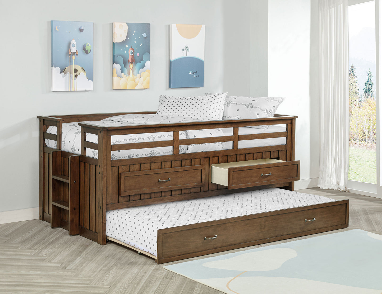 Carlsbad Wood Twin Captains Bed With Trundle Medium Brown - Discount Furniture Connection