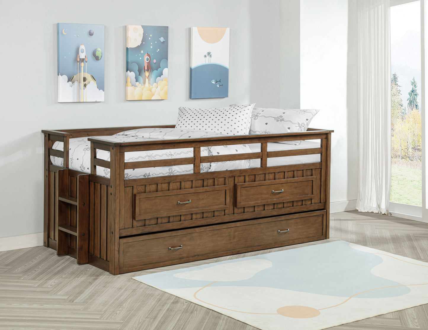 Carlsbad Wood Twin Captains Bed With Trundle Medium Brown - Discount Furniture Connection