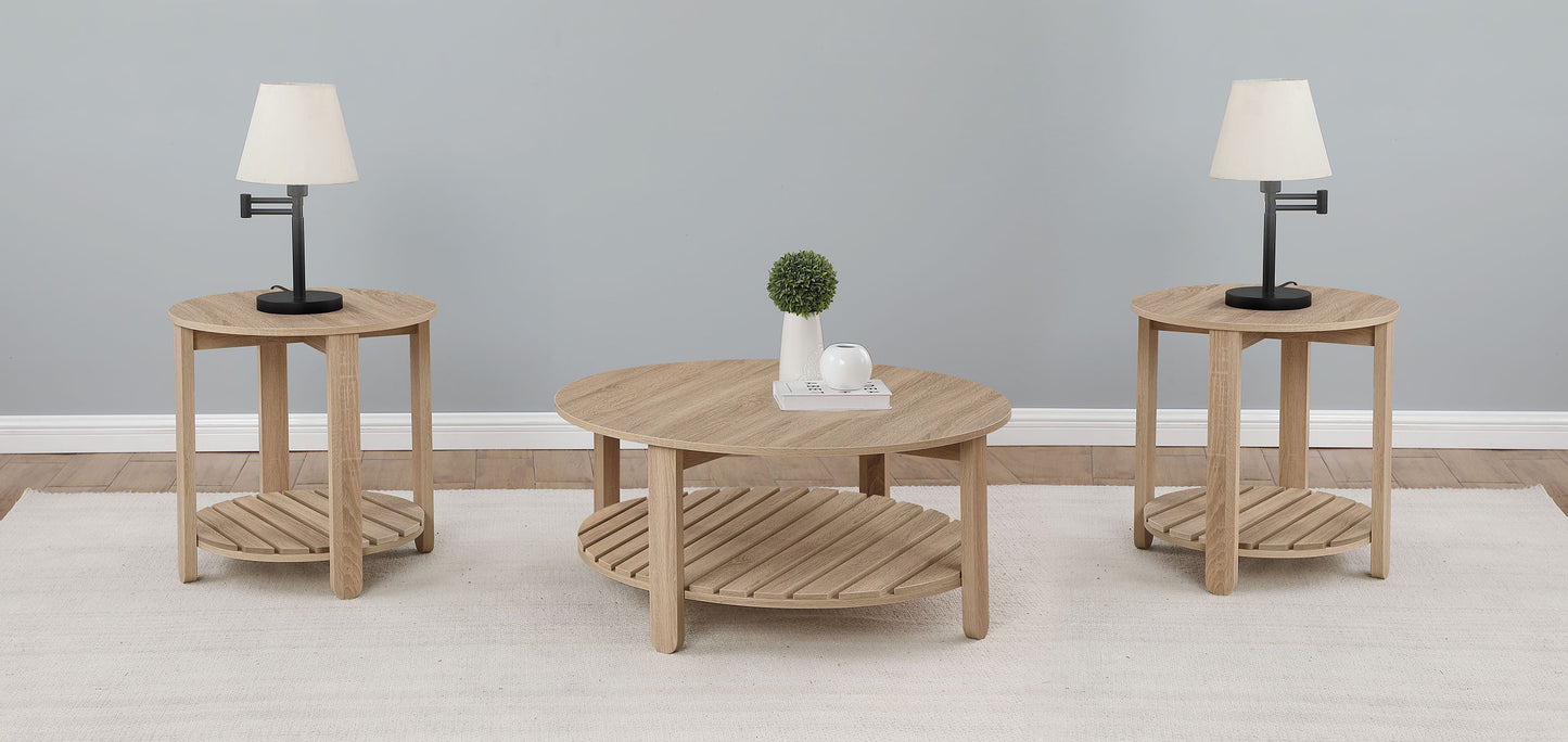 Fowler 3-piece Round Coffee and End Table Set Natural