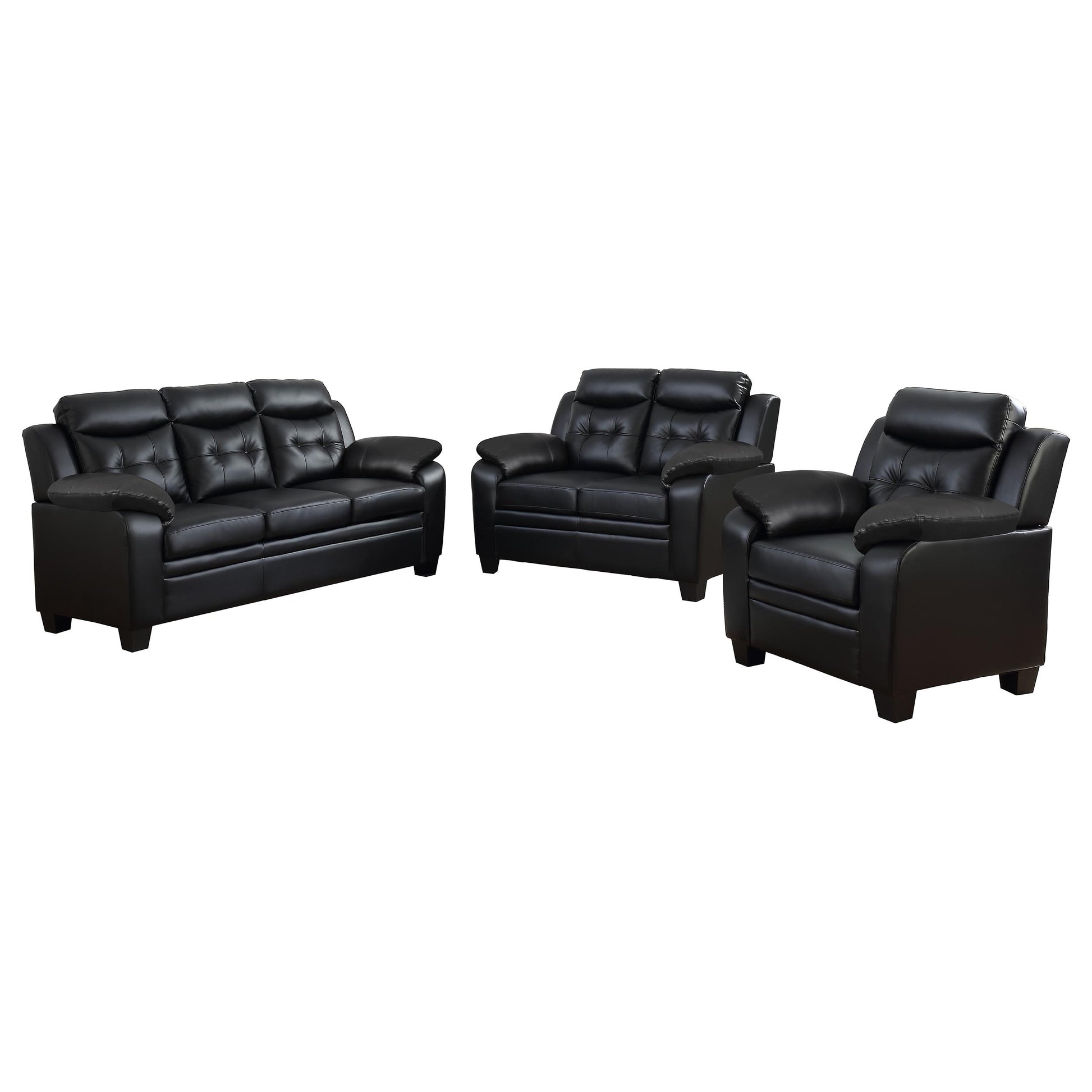 Finley 3-piece Upholstered Padded Arm Tufted Sofa Set Black - Discount Furniture Connection