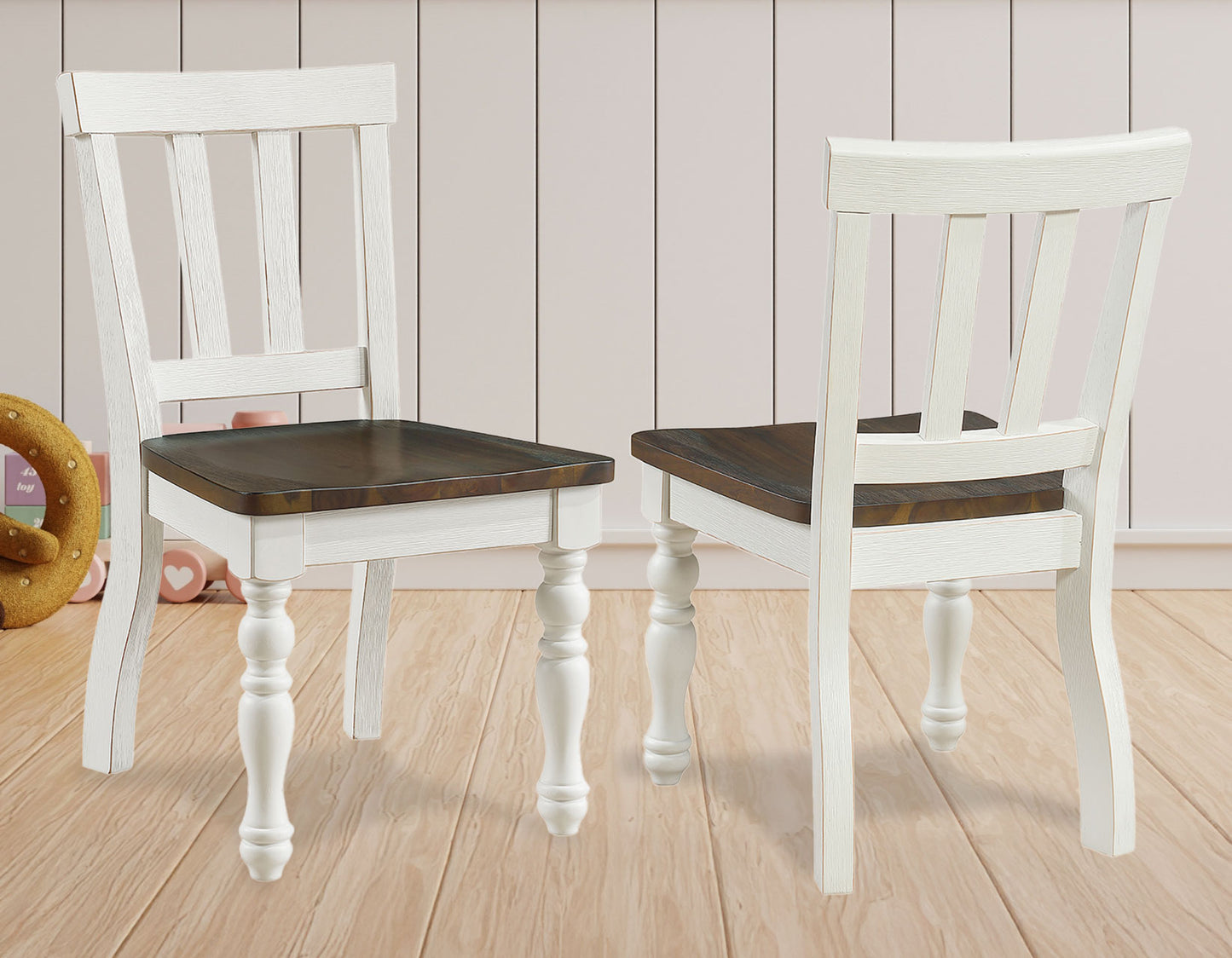 Joanna Kids Solid Wood Side Chair, Ivory and Mocha Finish