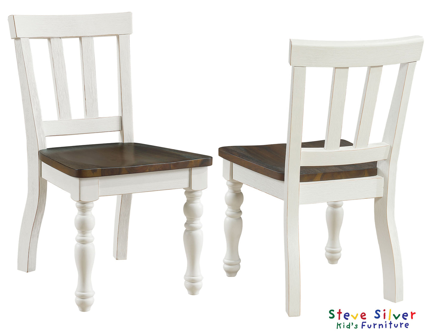 Joanna Kids Solid Wood Side Chair, Ivory and Mocha Finish