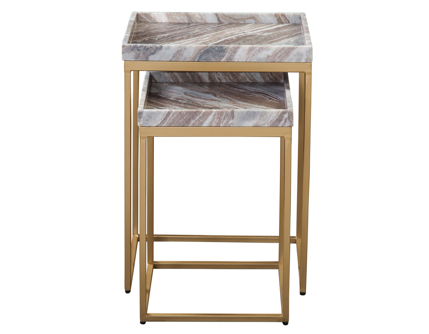 Chantel Solid Brown Marble Top Nesting Tables