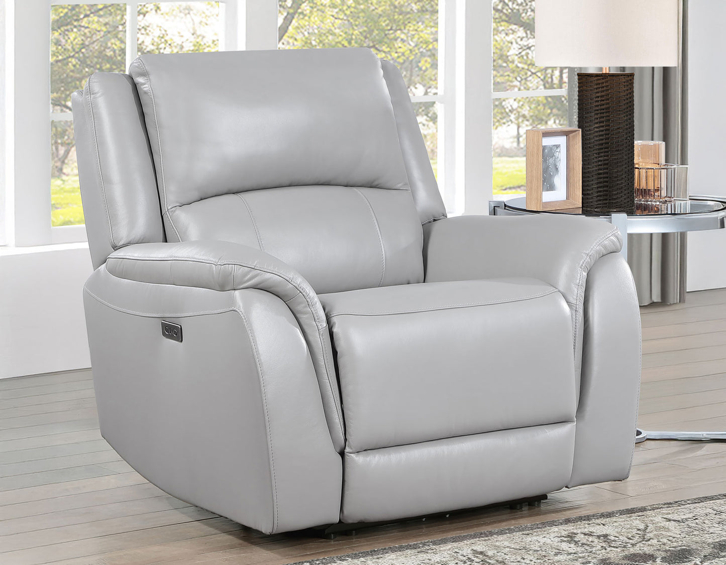 Alexandria Leather Power Recliner, Stone