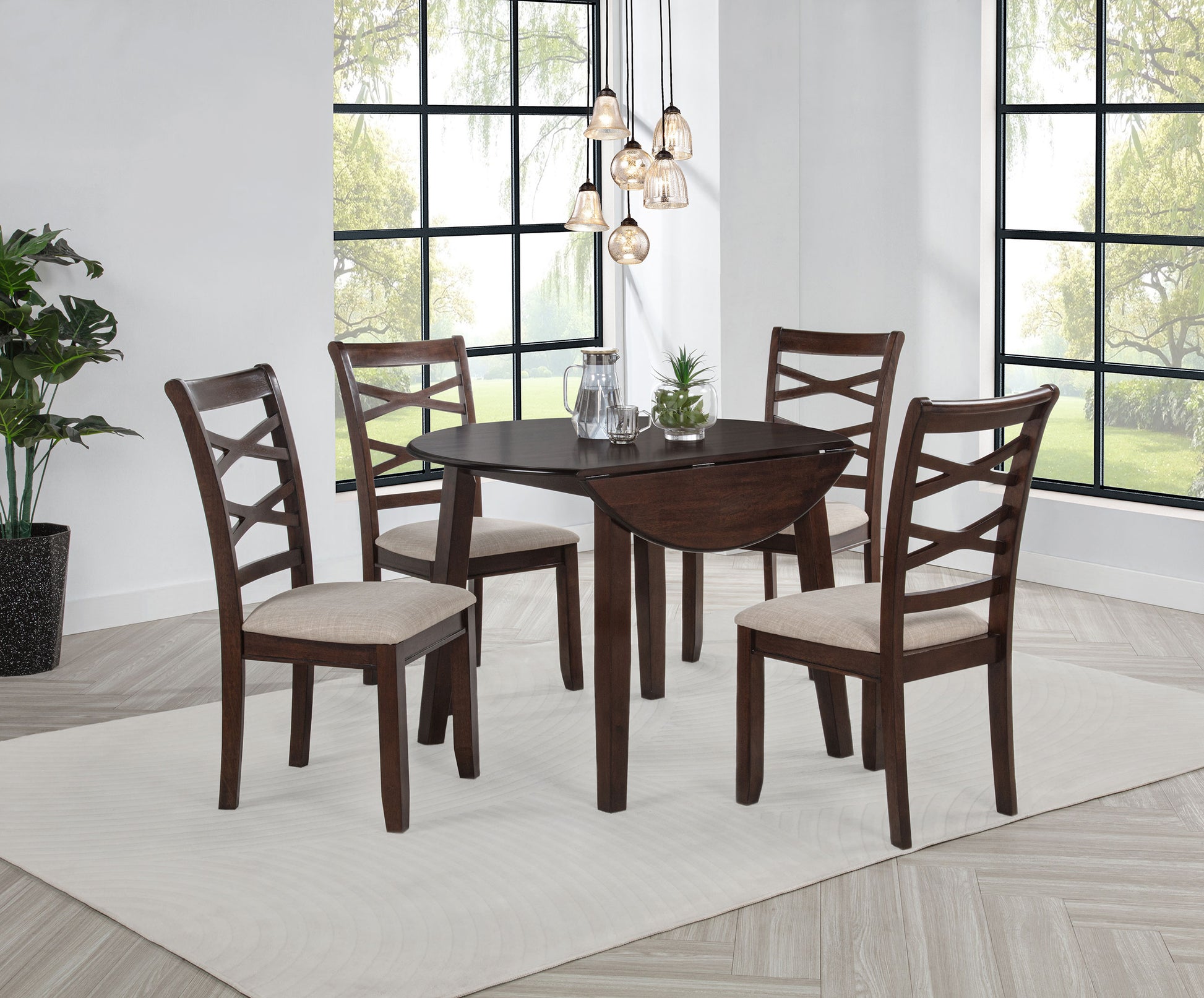 Barton 5-piece Round Wood Dining Table Set Dark Brown - Discount Furniture Connection