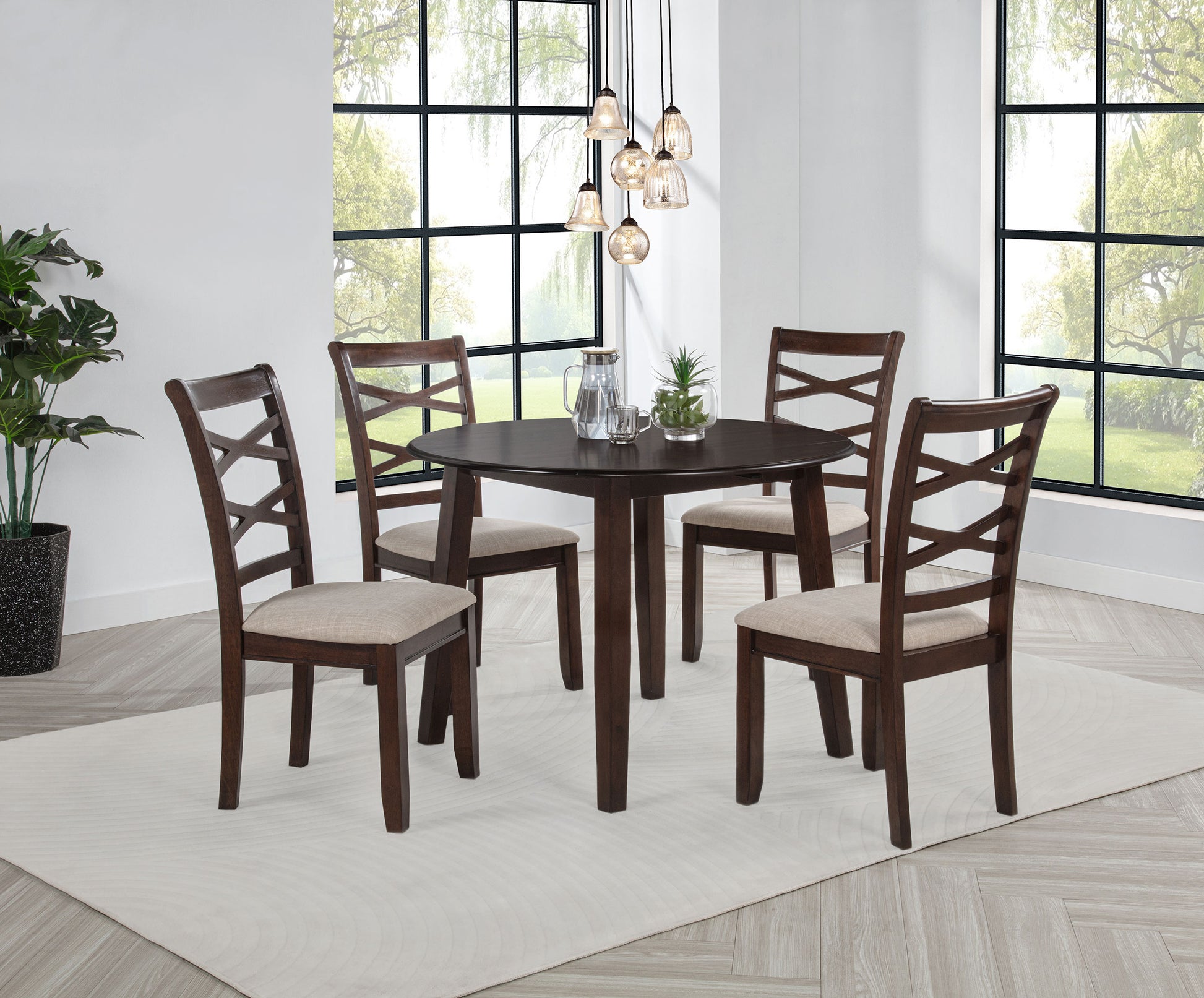 Barton 5-piece Round Wood Dining Table Set Dark Brown - Discount Furniture Connection