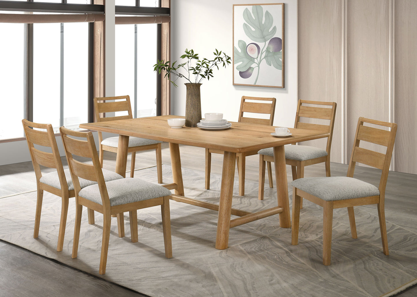 Duncan 7-piece Rectangular Wood Dining Table Set Washed Oak - Discount Furniture Connection