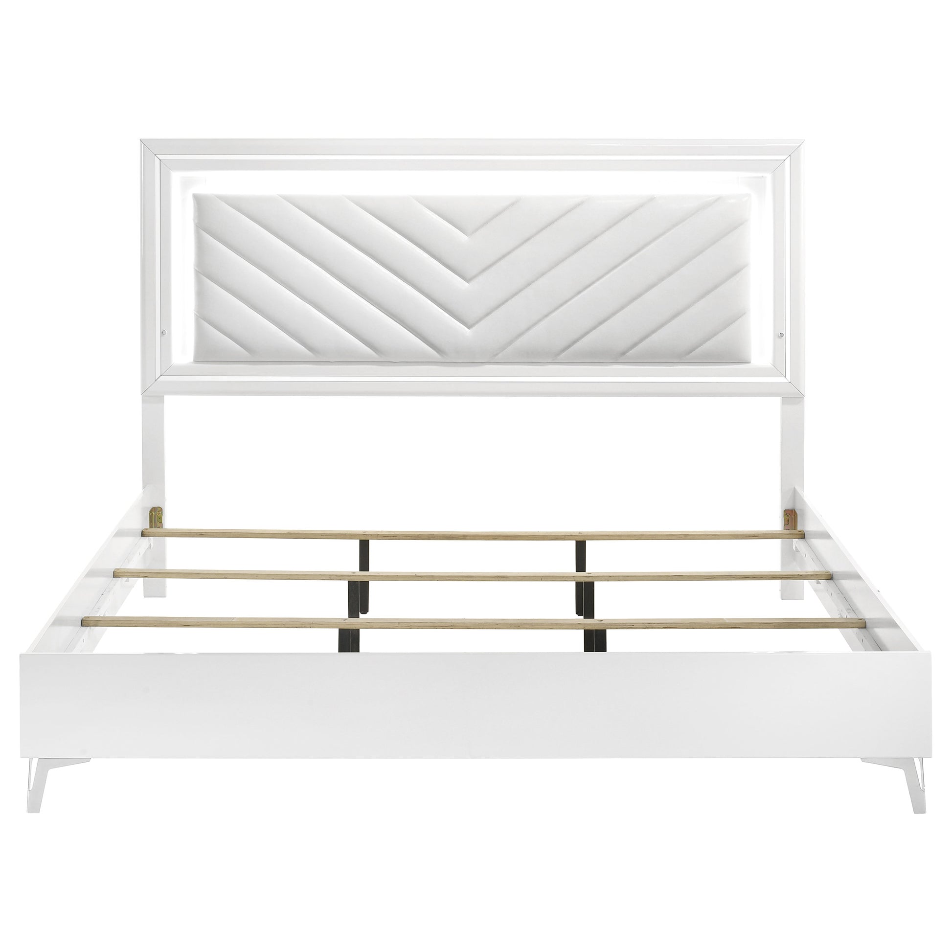 Cassia Eastern King LED Panel Bed White High Gloss - Discount Furniture Connection