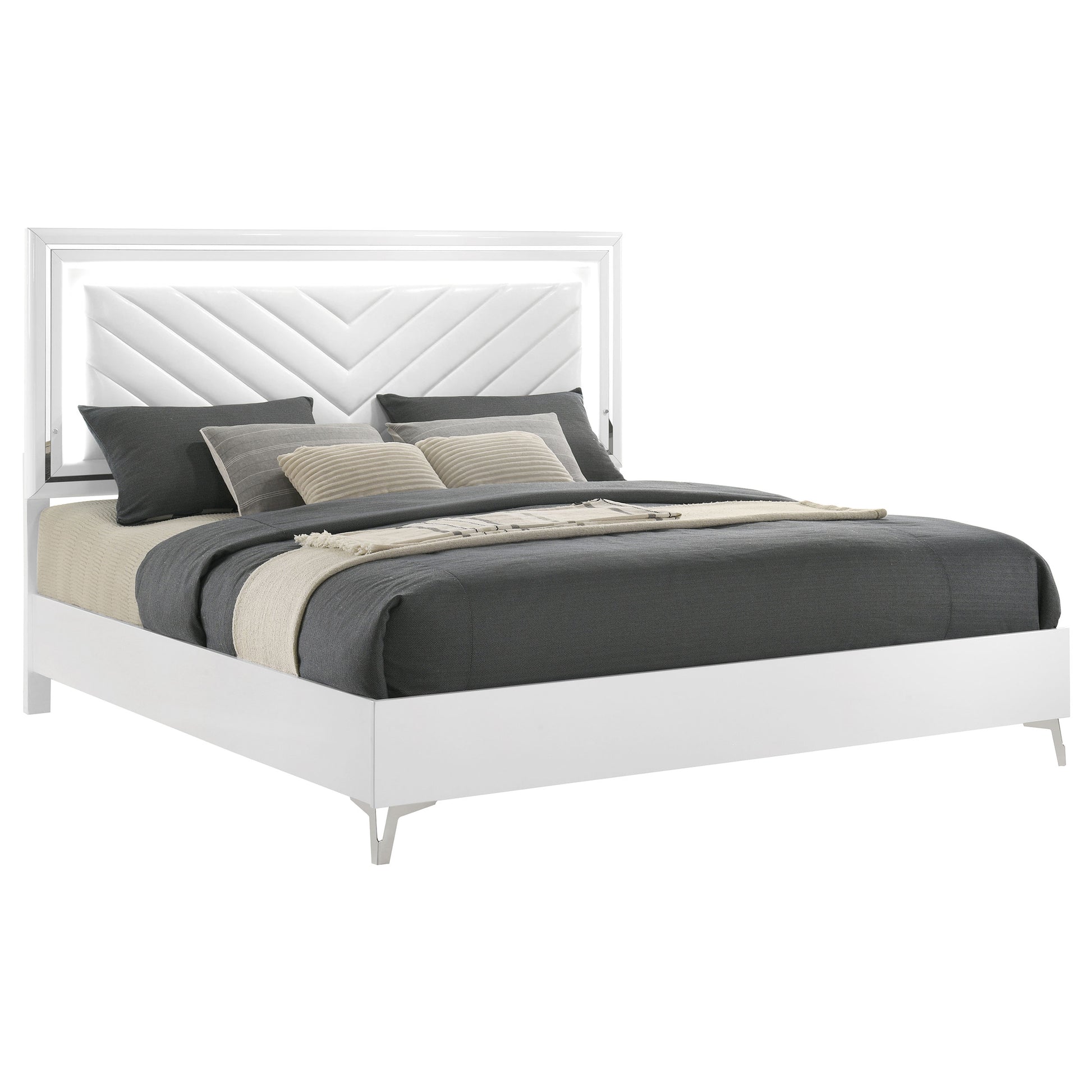 Cassia Eastern King LED Panel Bed White High Gloss - Discount Furniture Connection