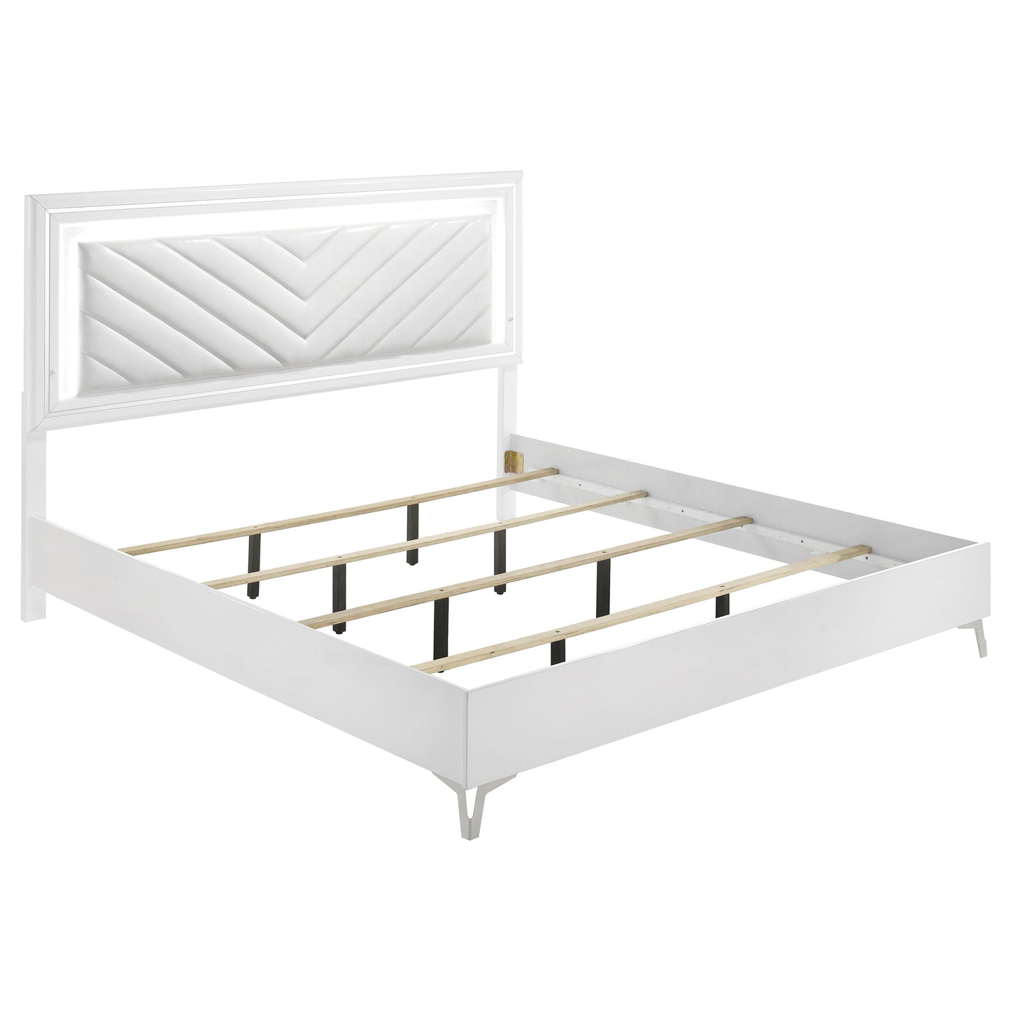 Cassia 4-piece Eastern King LED Bedroom Set White High Gloss - Discount Furniture Connection