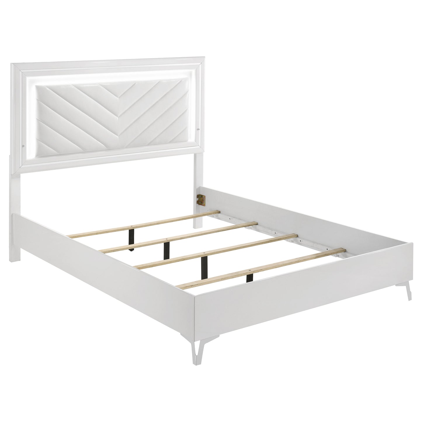 Cassia 4-piece Queen LED Bedroom Set White High Gloss - Discount Furniture Connection