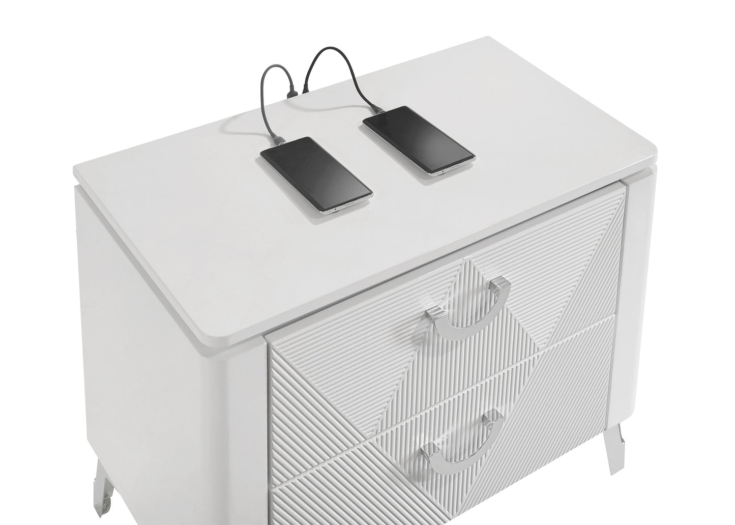 Cassia 4-piece Queen LED Bedroom Set White High Gloss - Discount Furniture Connection