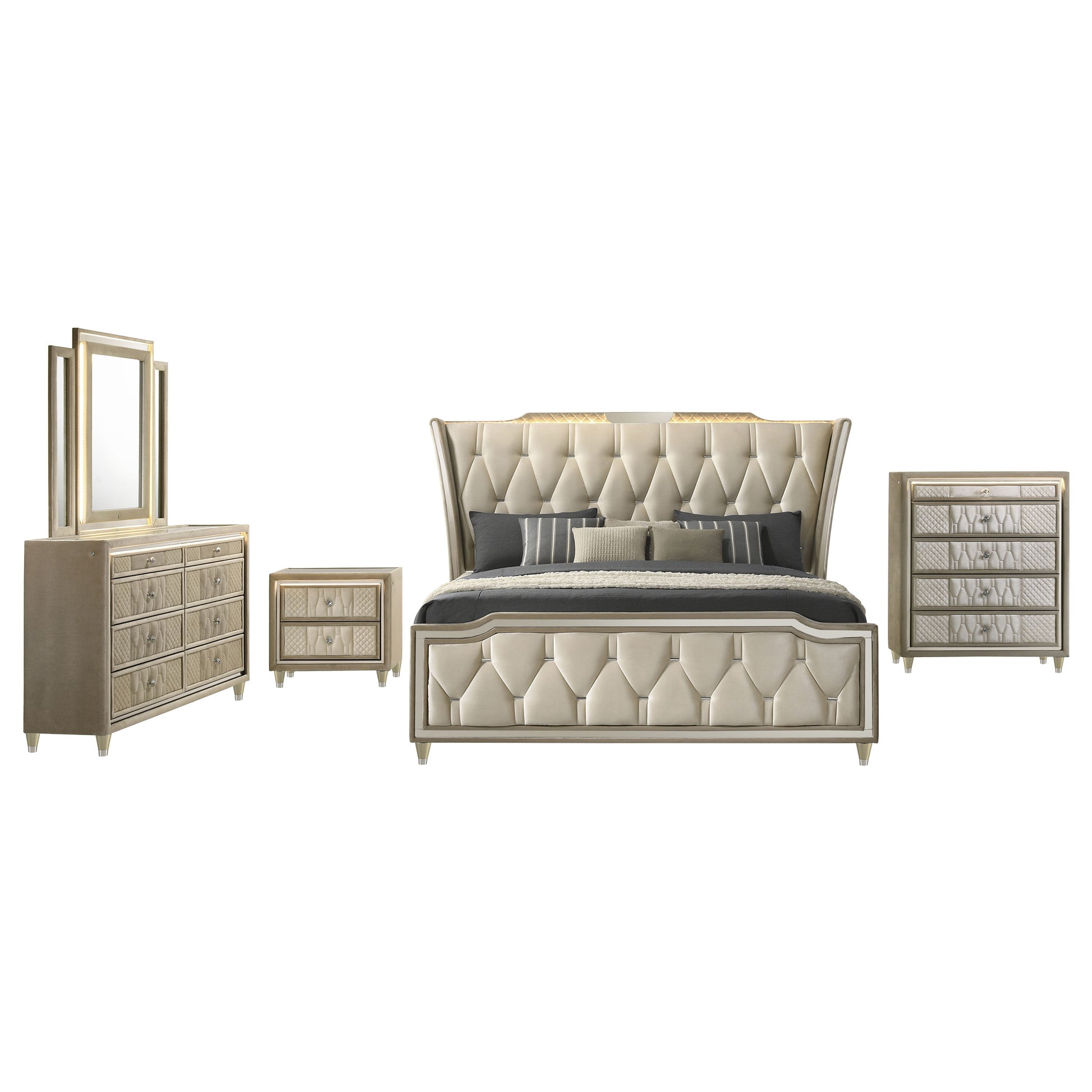 Lorient 5-piece Queen Bedroom Set Ivory and Camel - Discount Furniture Connection