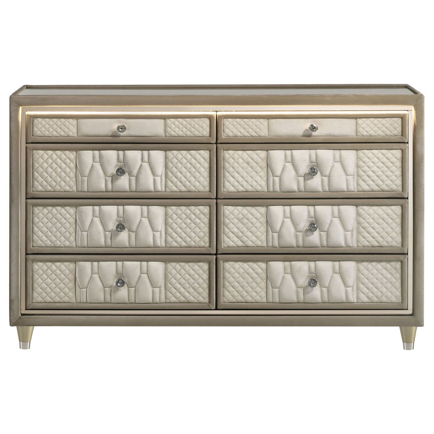 Lorient 8-drawer LED Bedroom Dresser Cabinet Ivory and Camel - Discount Furniture Connection