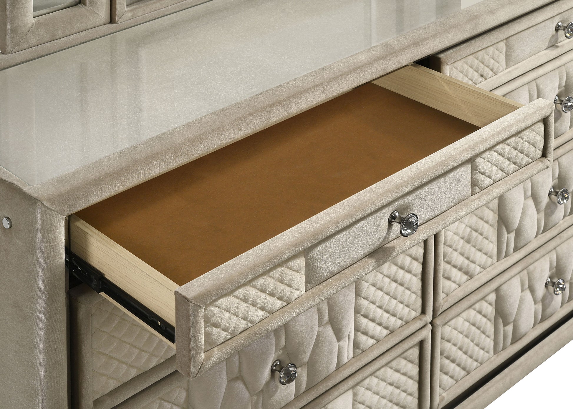 Lorient 8-drawer LED Bedroom Dresser Cabinet Ivory and Camel - Discount Furniture Connection