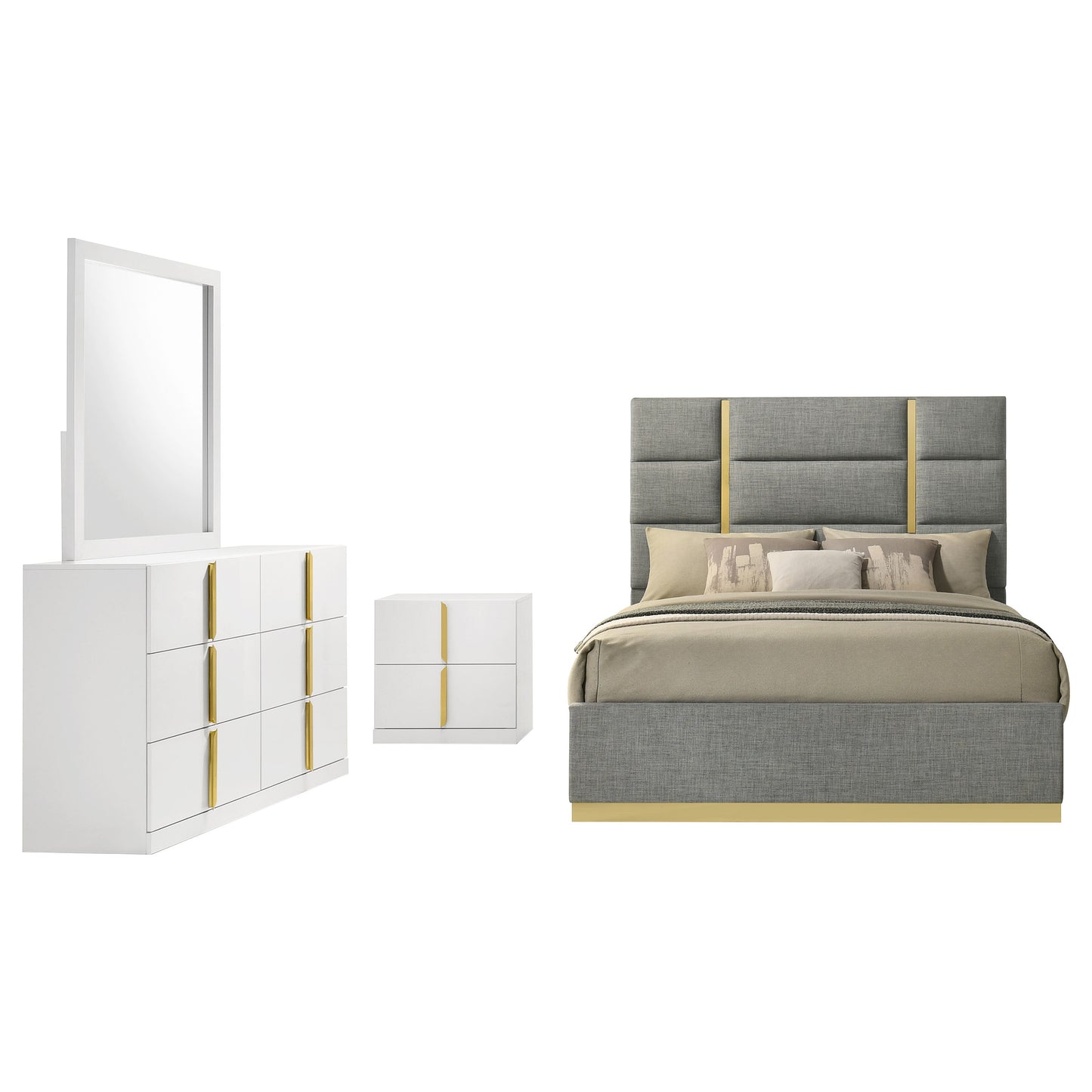 Ines 4-piece Eastern King Bedroom Set Grey and White High Gloss - Discount Furniture Connection