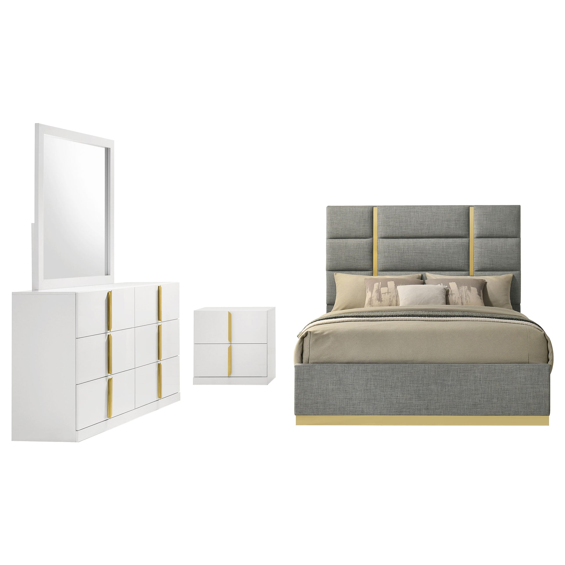 Ines 4-piece Eastern King Bedroom Set Grey and White High Gloss - Discount Furniture Connection