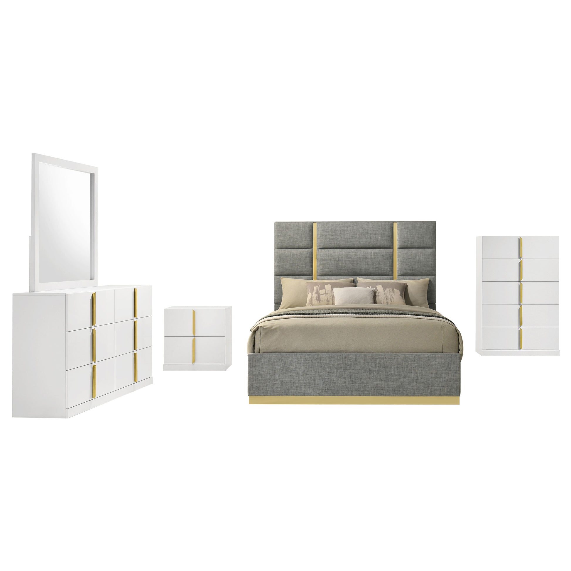 Ines 5-piece Eastern King Bedroom Set Grey and White High Gloss - Discount Furniture Connection
