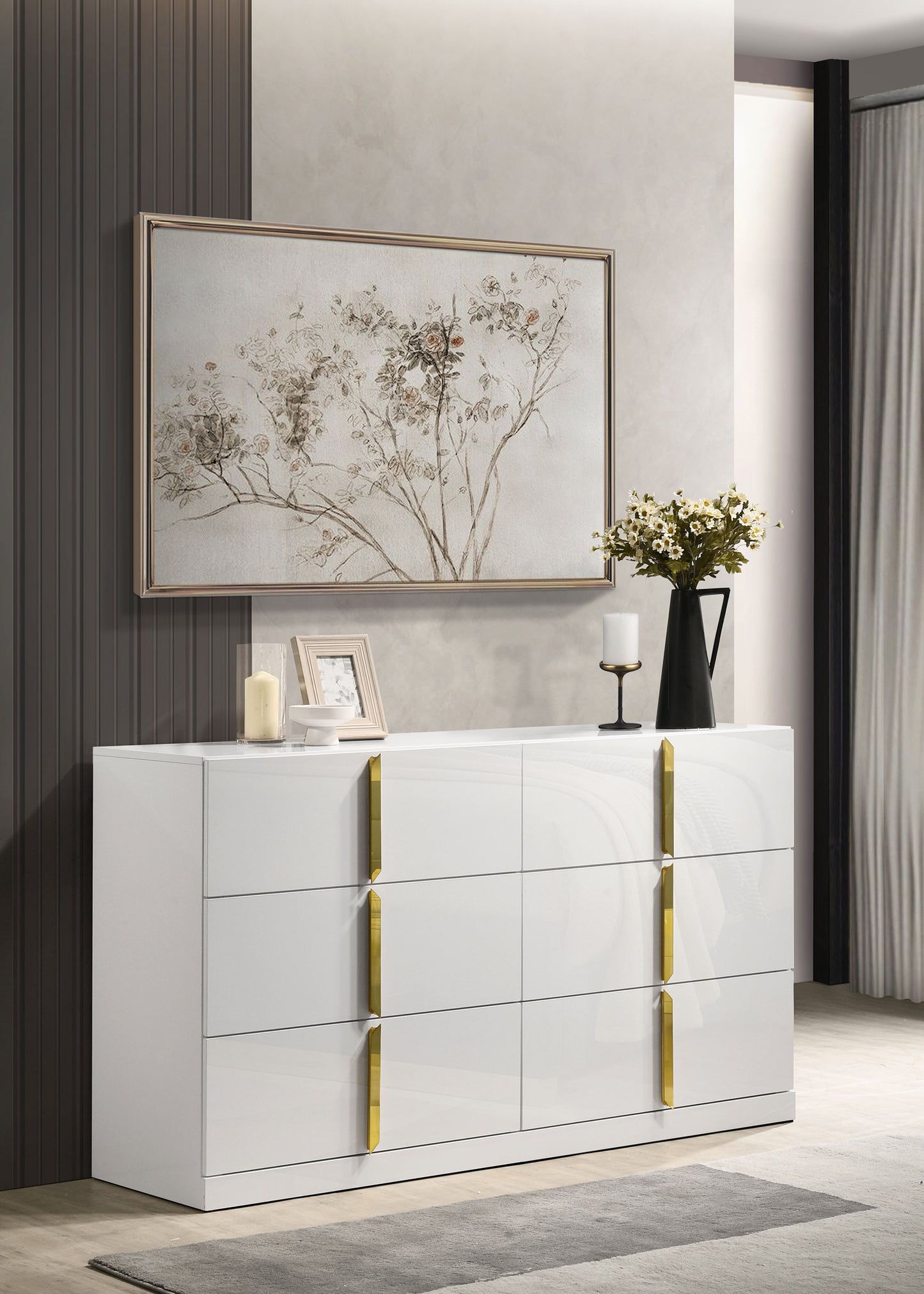 Ines 6-drawer Bedroom Dresser Cabinet White High Gloss - Discount Furniture Connection