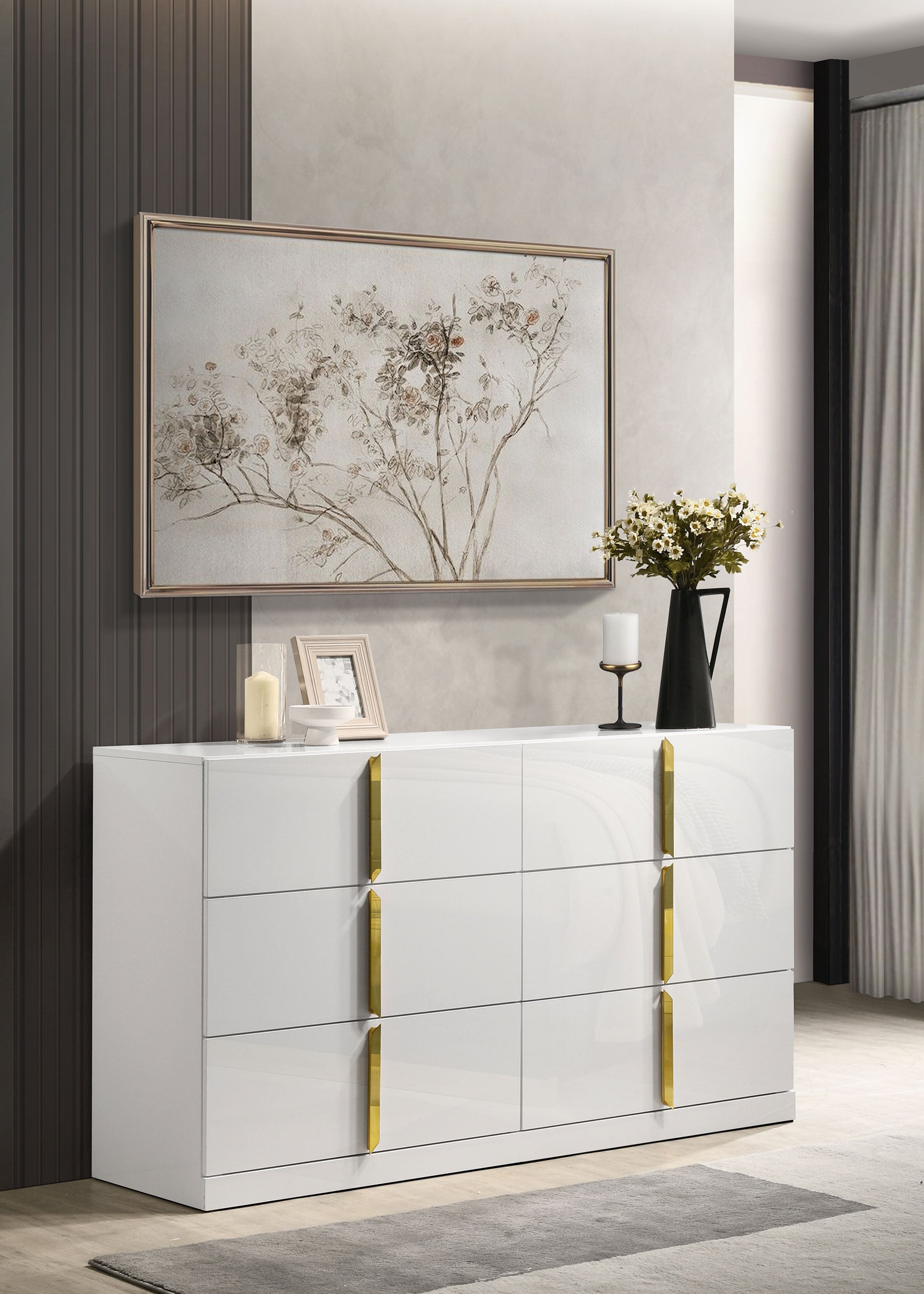 Ines 6-drawer Bedroom Dresser Cabinet White High Gloss - Discount Furniture Connection