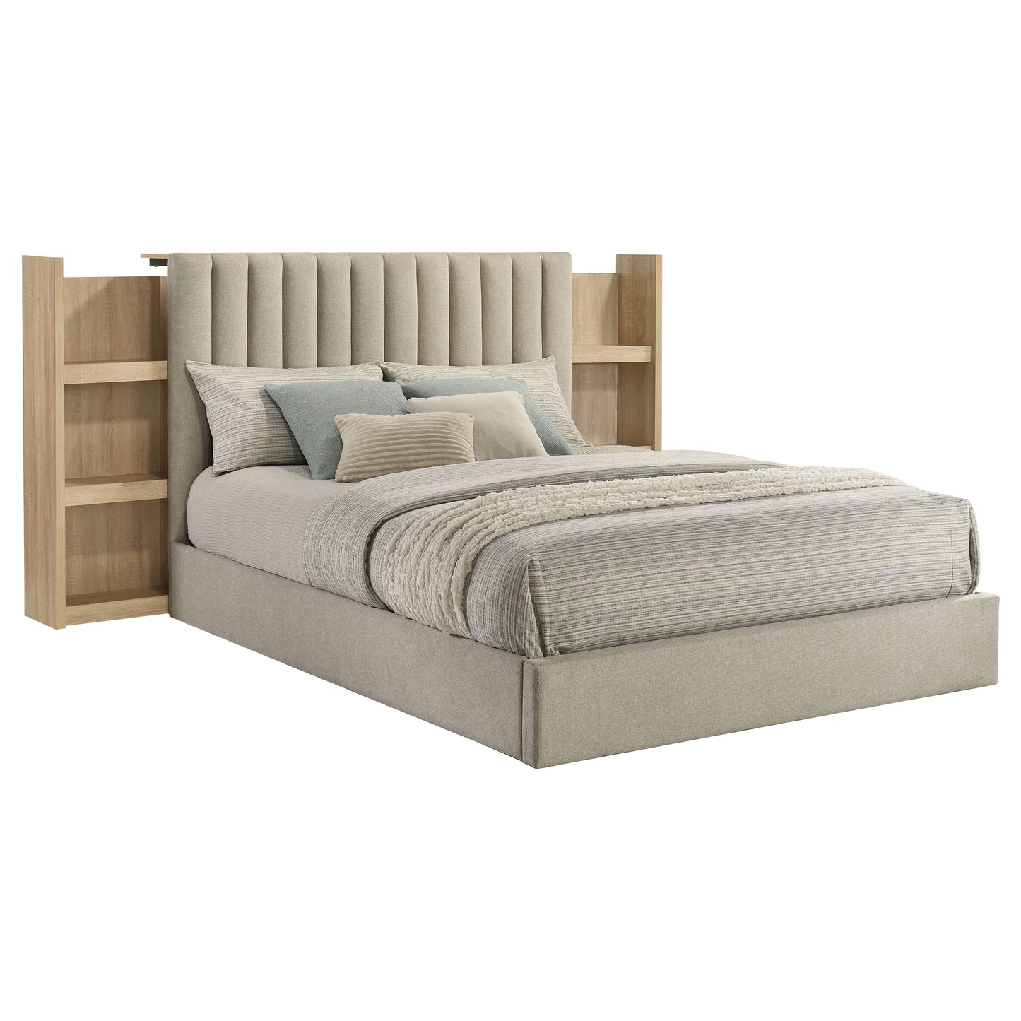Arielle Eastern King Bookcase Panel Storage Bed Light Oak