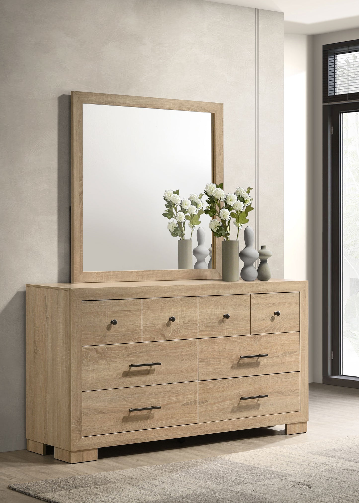 Arielle 6-drawer Bedroom Dresser with Mirror Light Oak