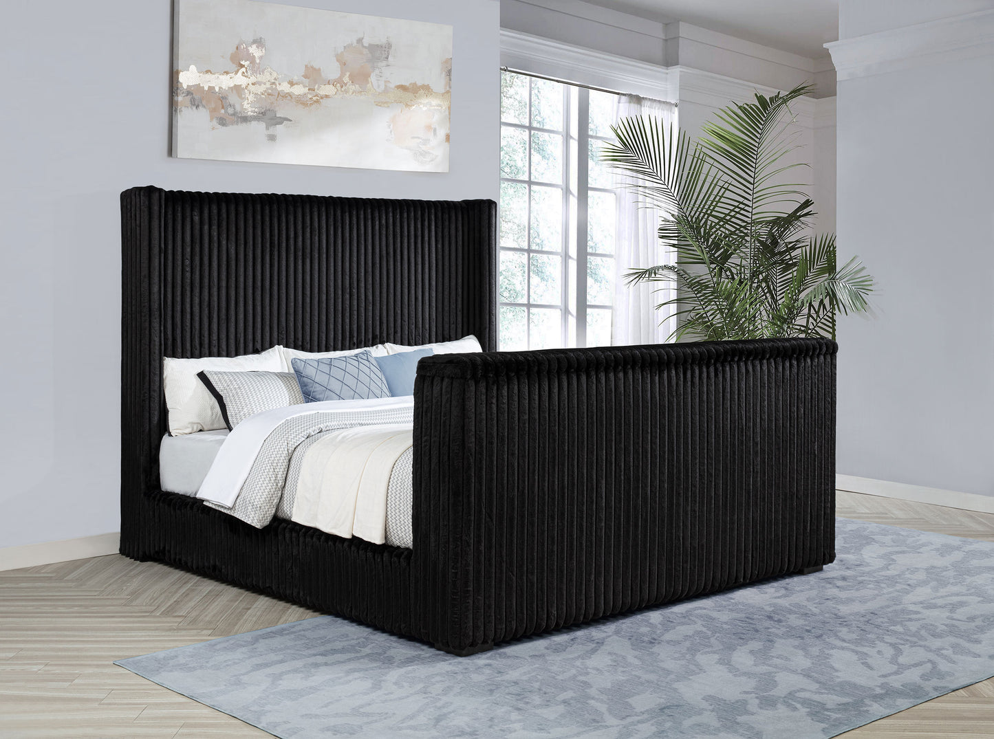 Centergrove Upholstered Queen Wingback TV Bed Black