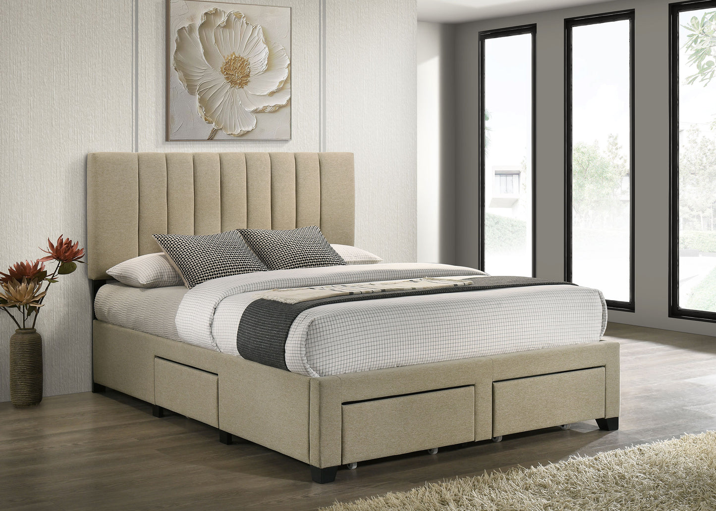 Wheatland 4-drawer Upholstered Queen Storage Bed Light Brown