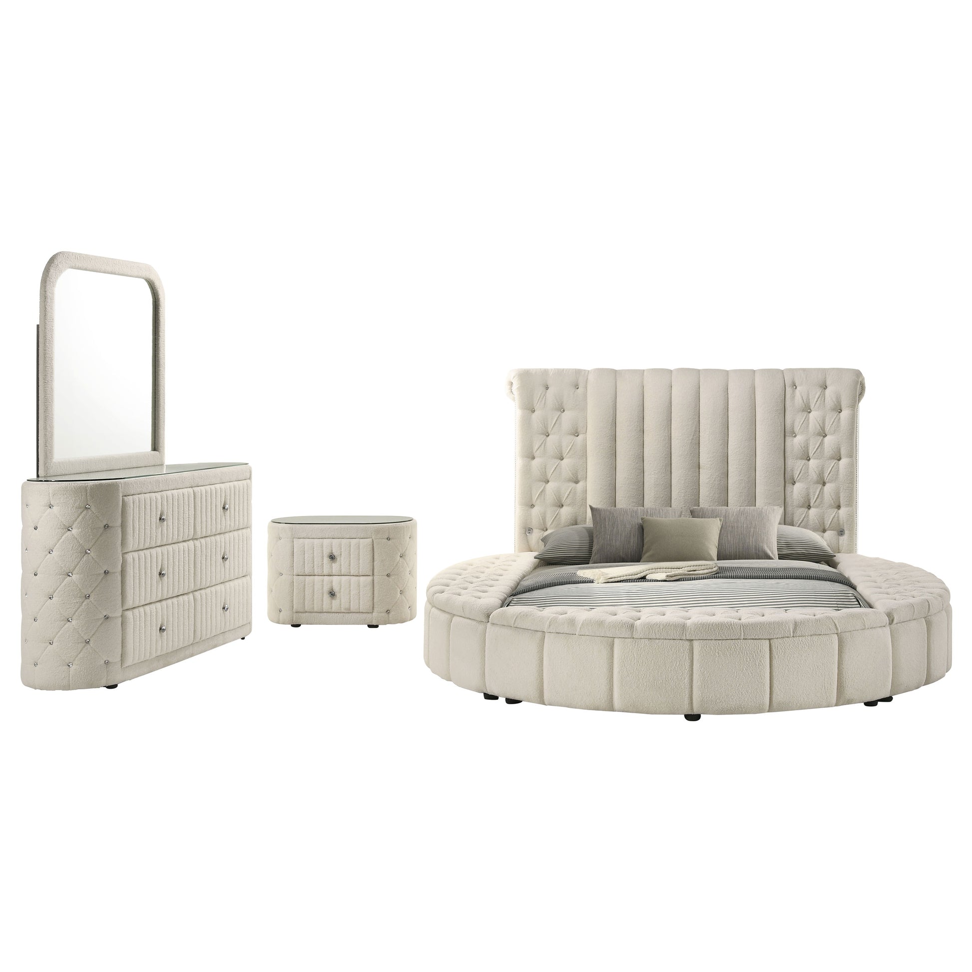 Sonya 4-piece Upholstered Eastern King Bedroom Set Ivory - Discount Furniture Connection