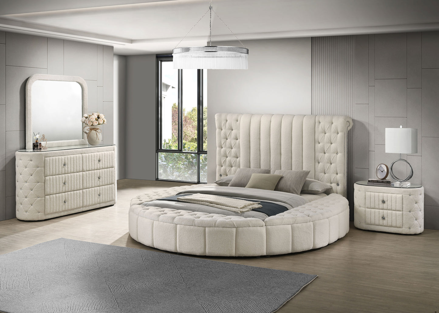 Sonya 4-piece Upholstered Eastern King Bedroom Set Ivory - Discount Furniture Connection