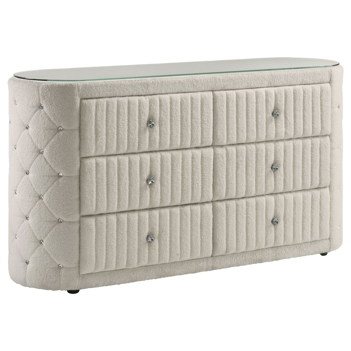 Sonya 4-piece Upholstered Eastern King Bedroom Set Ivory - Discount Furniture Connection