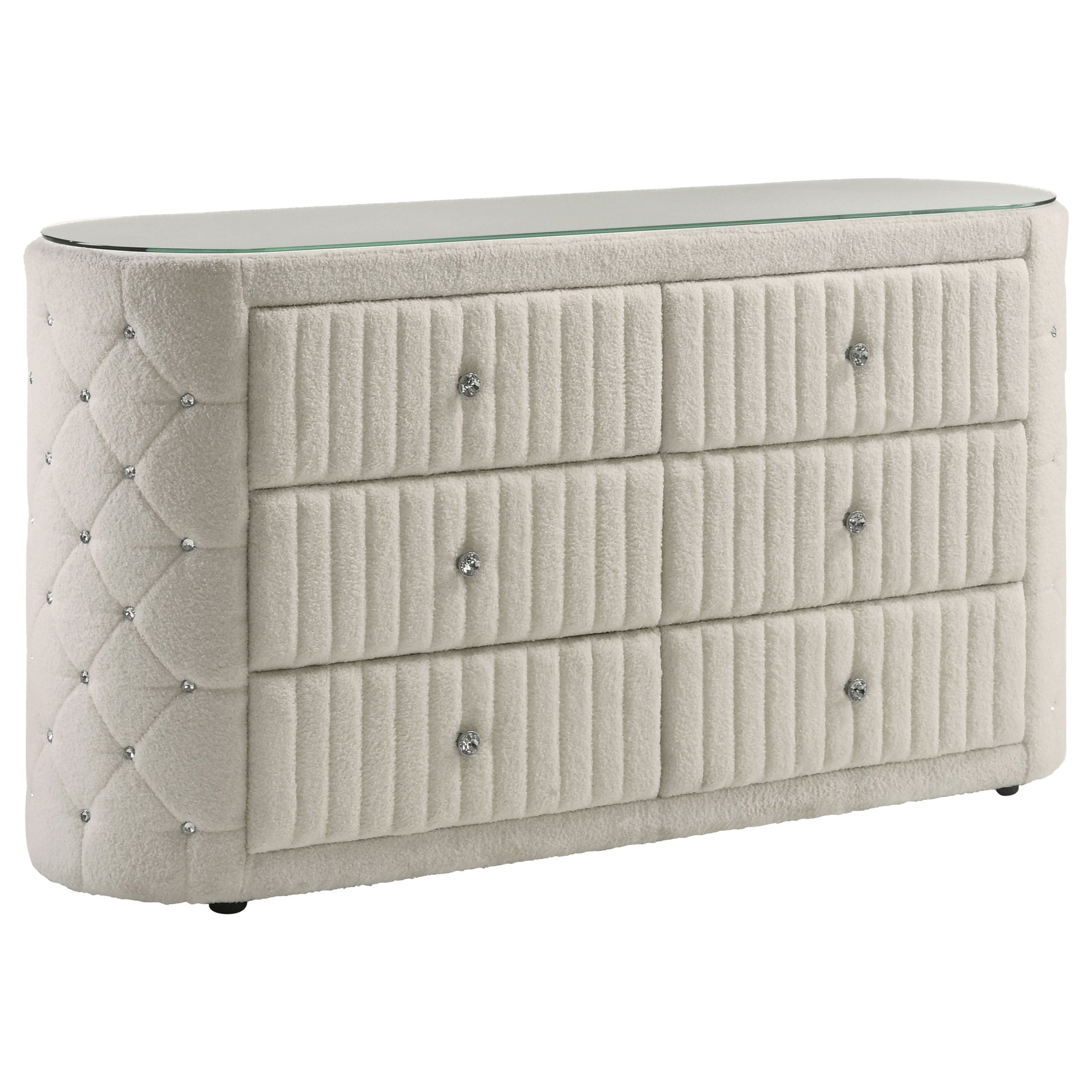 Sonya 4-piece Upholstered Eastern King Bedroom Set Ivory - Discount Furniture Connection