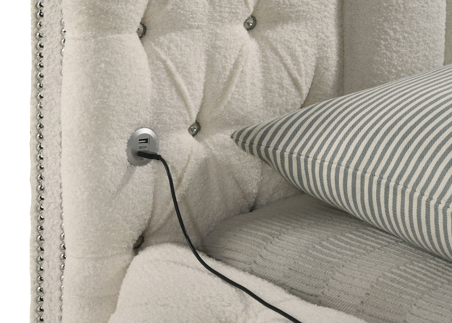 Sonya 4-piece Upholstered Eastern King Bedroom Set Ivory - Discount Furniture Connection