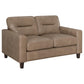 Scotland Faux Leather Upholstered Track Arm Loveseat Brown - Discount Furniture Connection