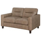 Scotland Faux Leather Upholstered Track Arm Loveseat Brown - Discount Furniture Connection