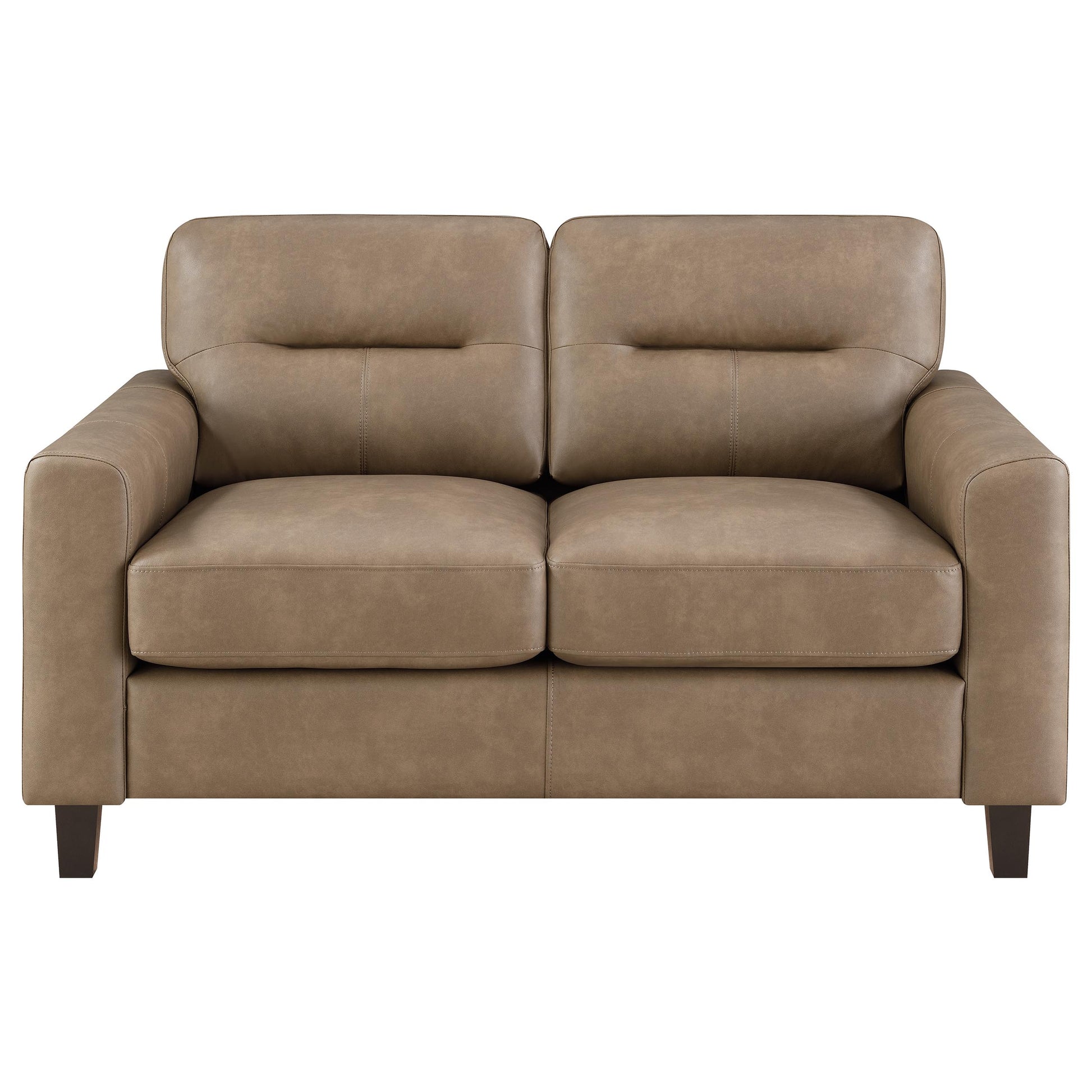 Scotland Faux Leather Upholstered Track Arm Loveseat Brown - Discount Furniture Connection
