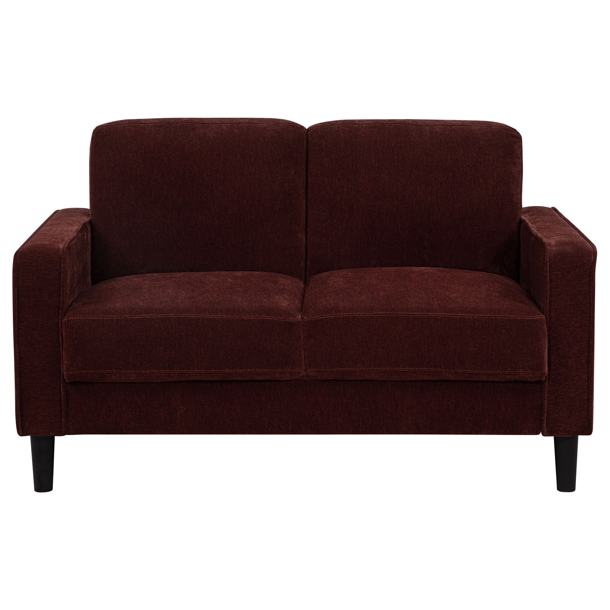 Ruth Fabric Upholstered Track Arm Loveseat Rust Red - Discount Furniture Connection
