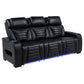 Zuma Faux Leather Dual Power Reclining LED Sofa Black