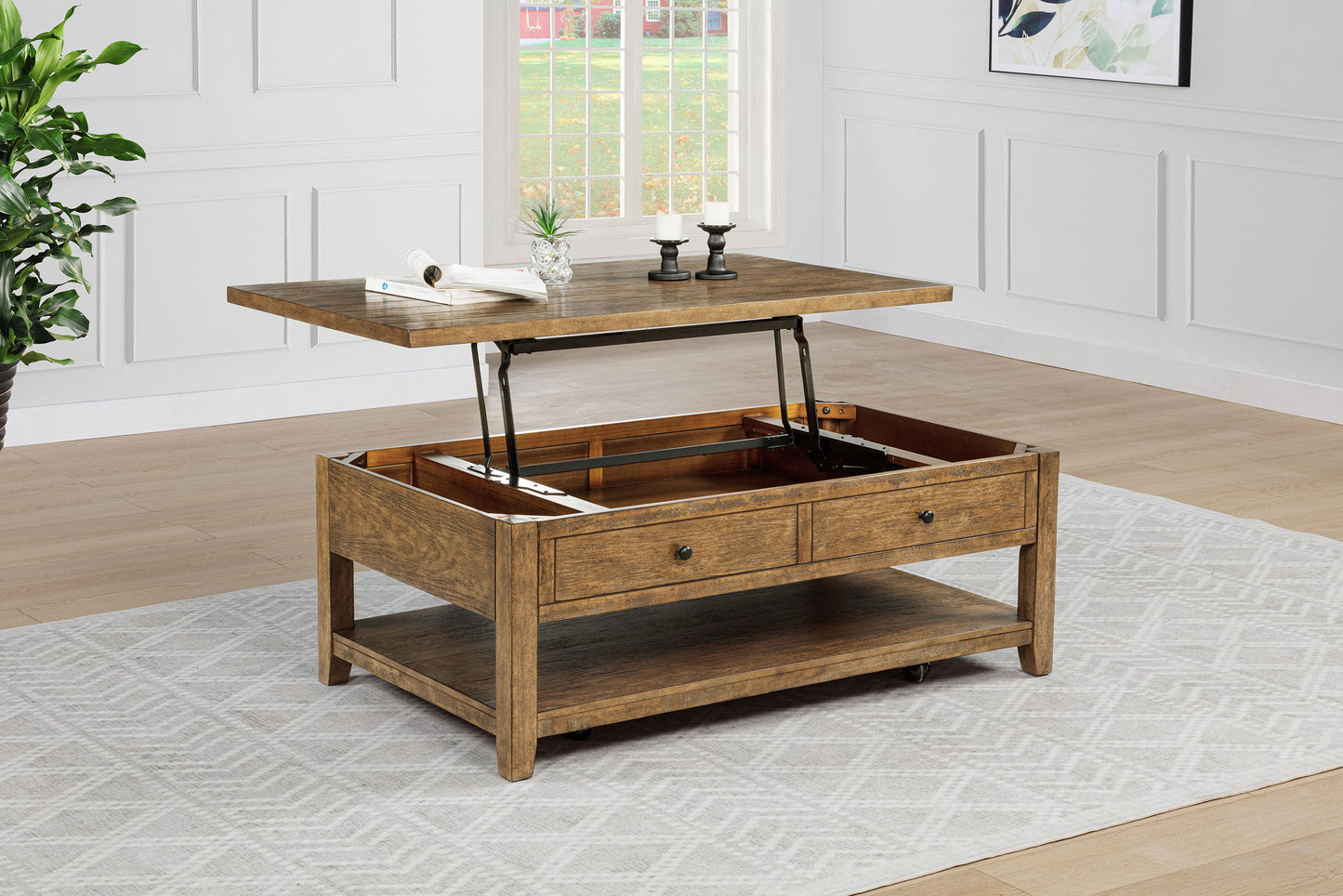Payne 48-inch Mobile Lift Top Coffee Table Distressed Brown