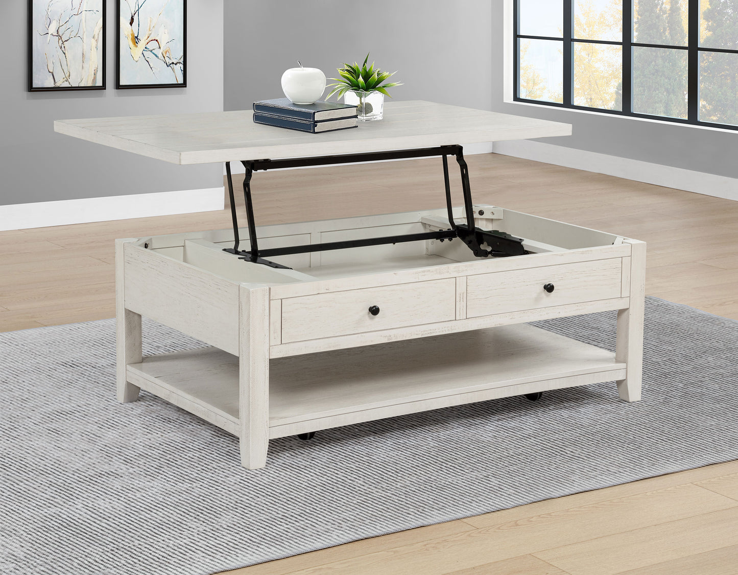 Payne 48-inch Mobile Lift Top Coffee Table Distressed White - Discount Furniture Connection