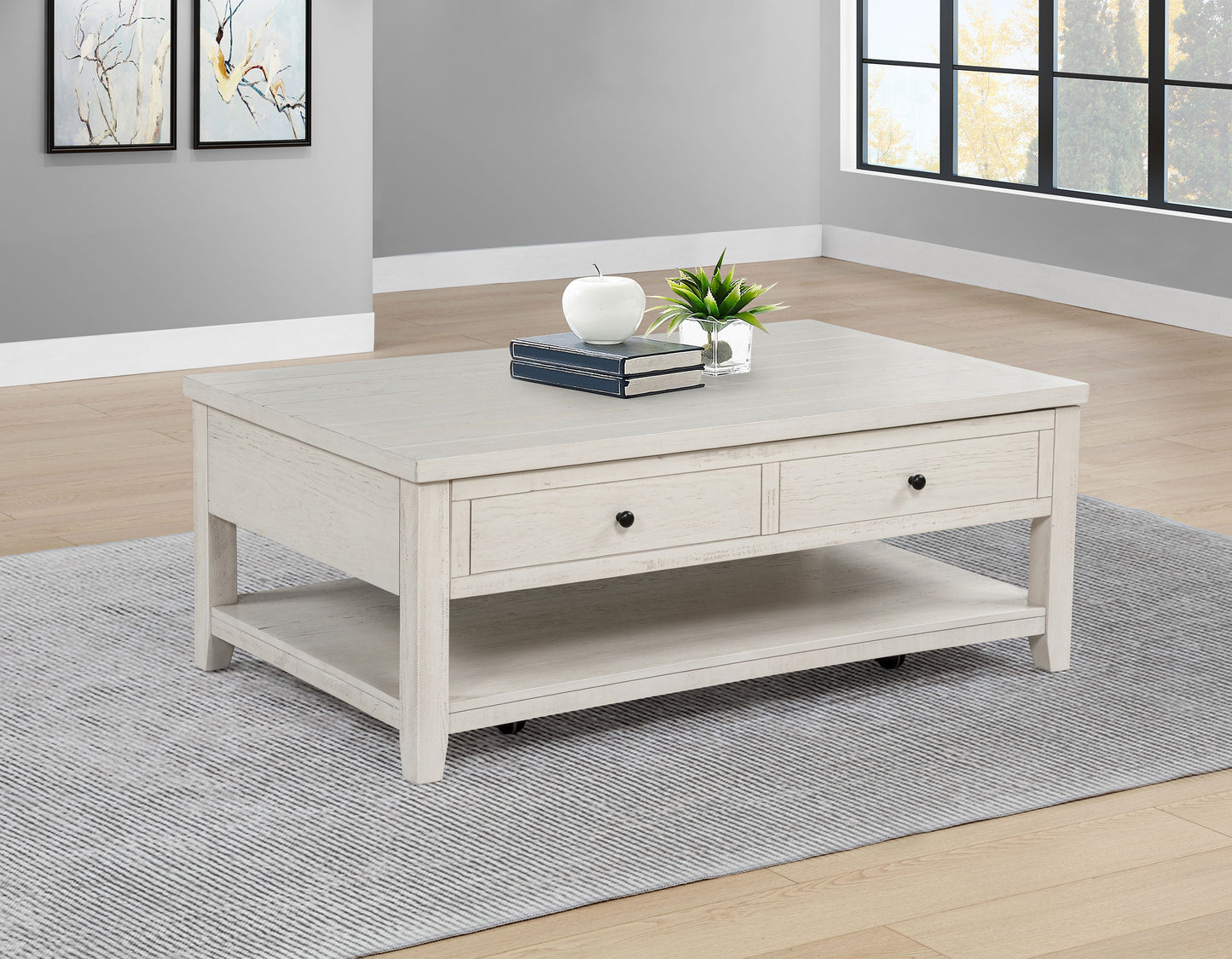 Payne 48-inch Mobile Lift Top Coffee Table Distressed White - Discount Furniture Connection
