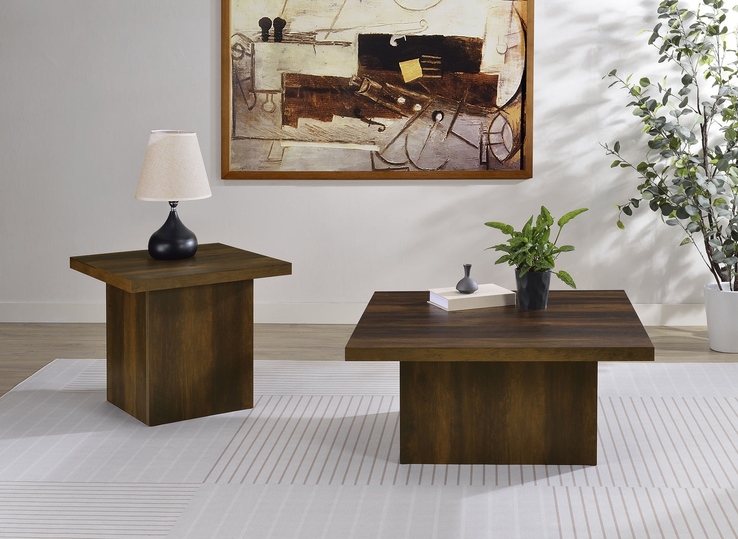 Devar Square Engineered Wood Cocktail Coffee Table Dark Pine - Discount Furniture Connection