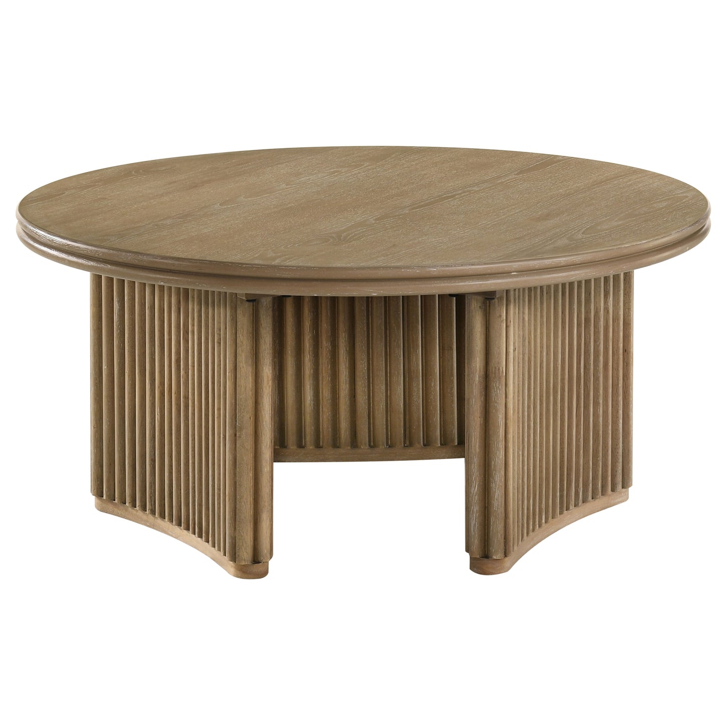 Adina 36-inch Round Wood Coffee Table Distressed Light Brown - Discount Furniture Connection