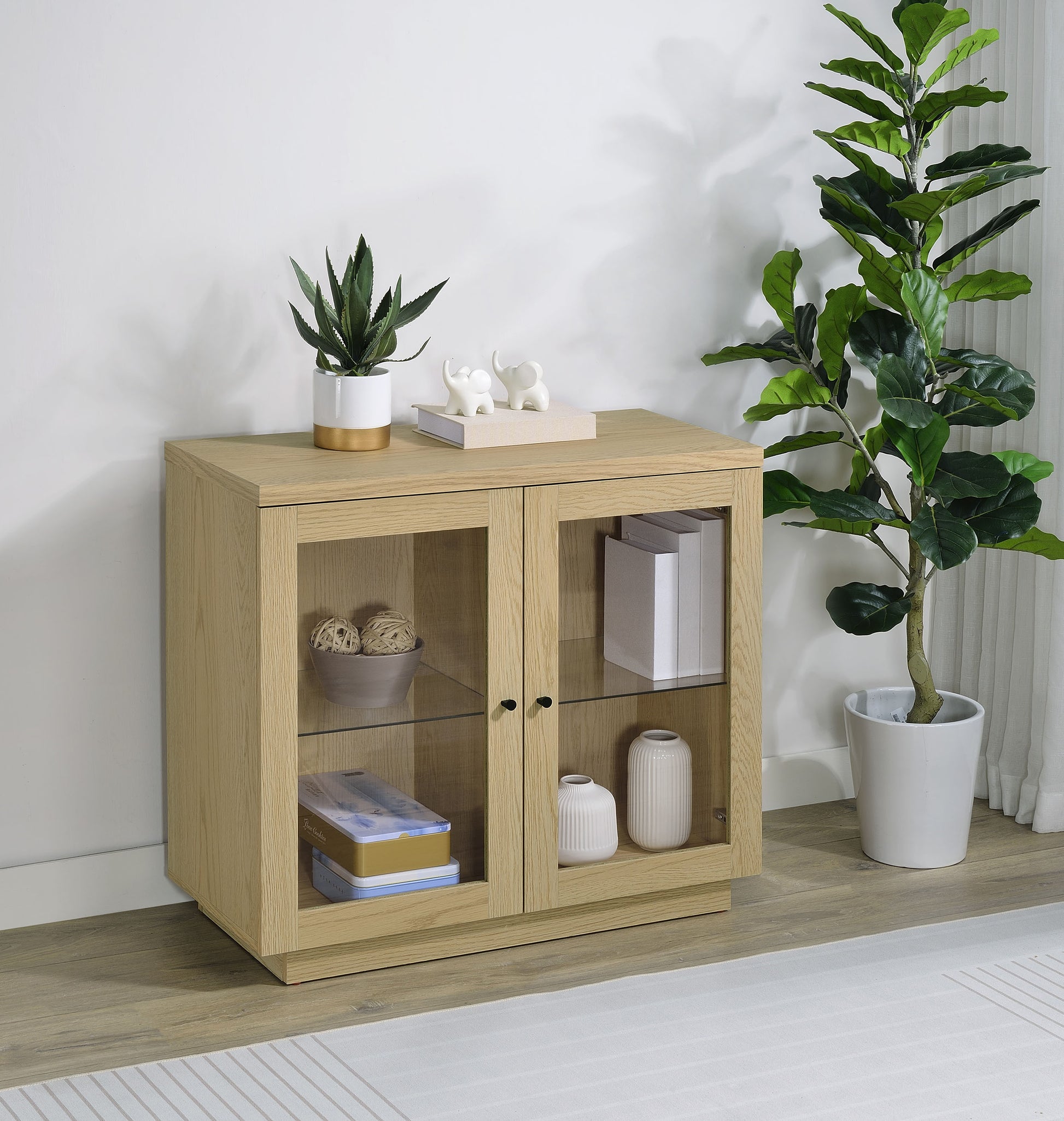 Tilbury 2-door Glass Front Accent Display Cabinet Light Oak - Discount Furniture Connection