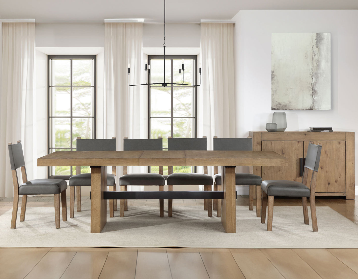 Aubrey Waxed Driftwood 7-Piece 78-96″ Dining Set