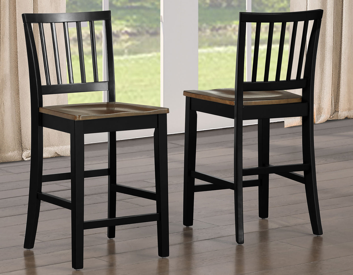 Joplin Solid Wood 24″ Farmhouse Counter Stool, Walnut and Ebony Finish