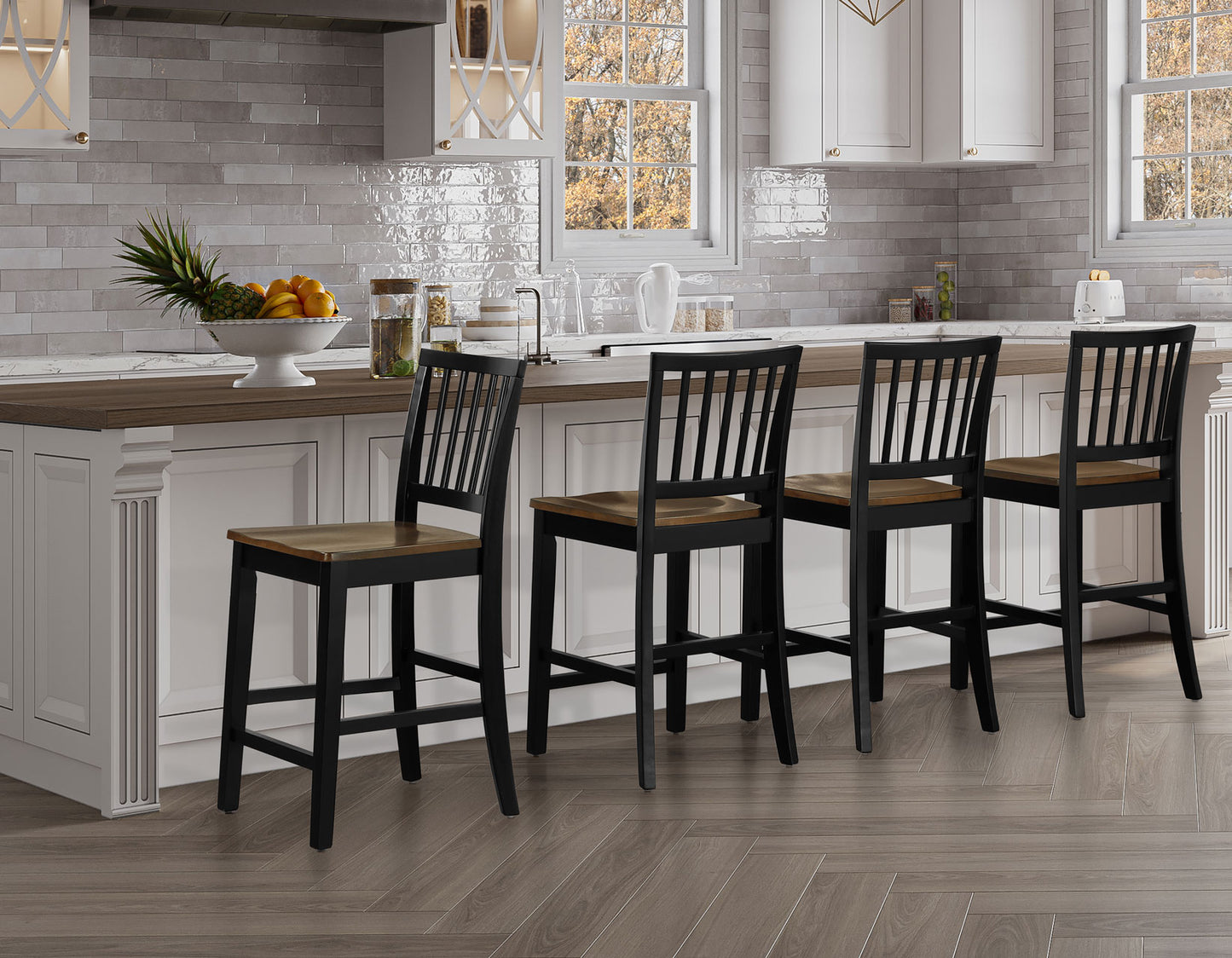Joplin Solid Wood 24″ Farmhouse Counter Stool, Walnut and Ebony Finish
