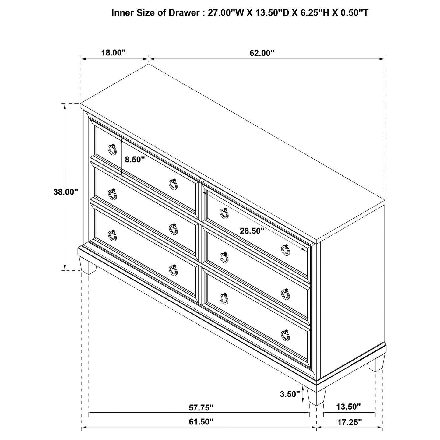 Pembroke 6-drawer Bedroom Dresser Cabinet Washed Oak - Discount Furniture Connection