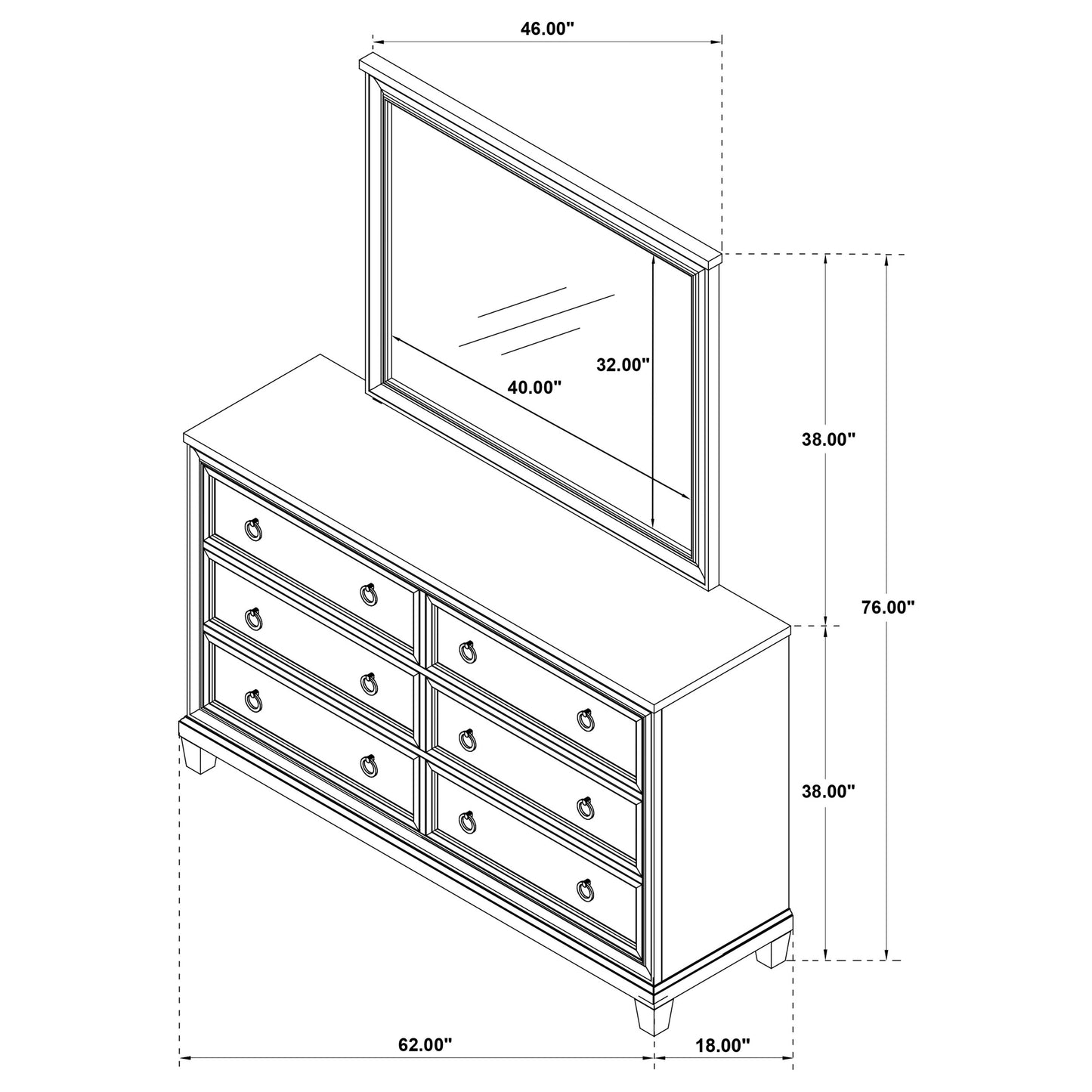Pembroke 6-drawer Bedroom Dresser with Mirror Washed Oak