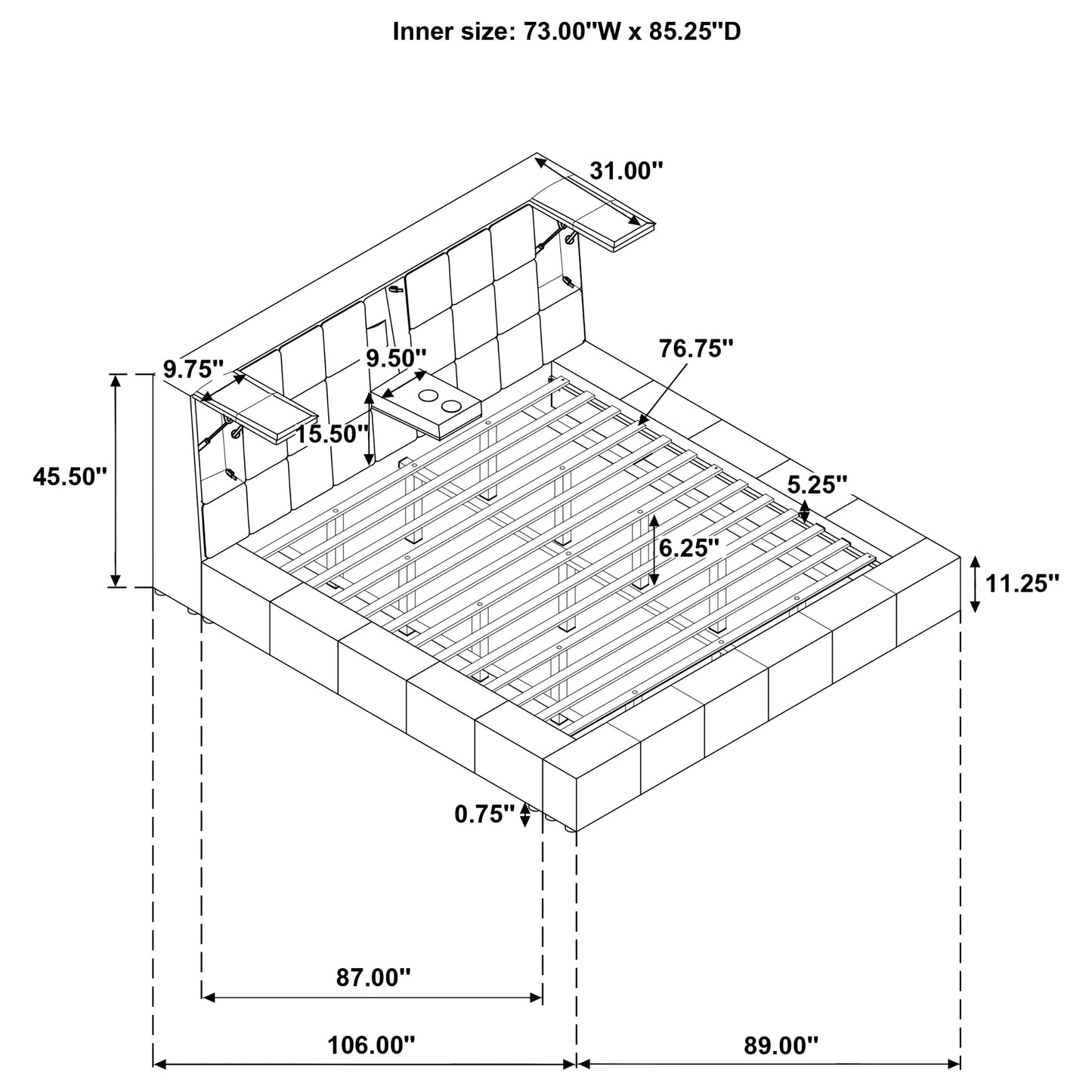 Dreux Upholstered California King Panel Platform Bed Grey